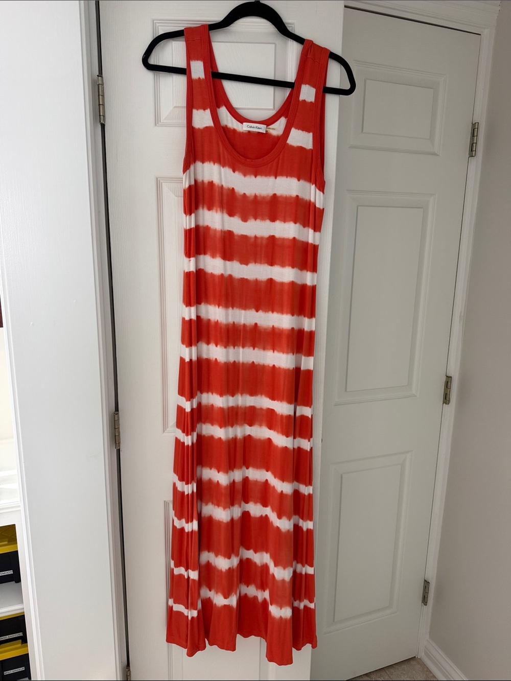 Calvin Klein Red and White Striped Tank Maxi Dress